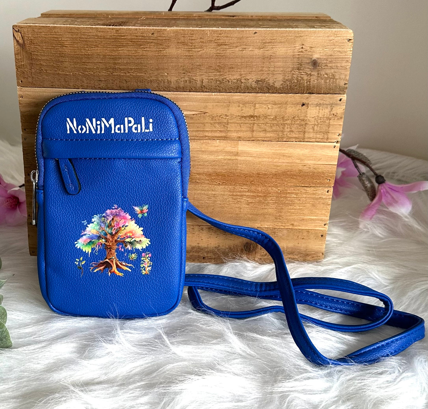 Umhängetasche blau Baum