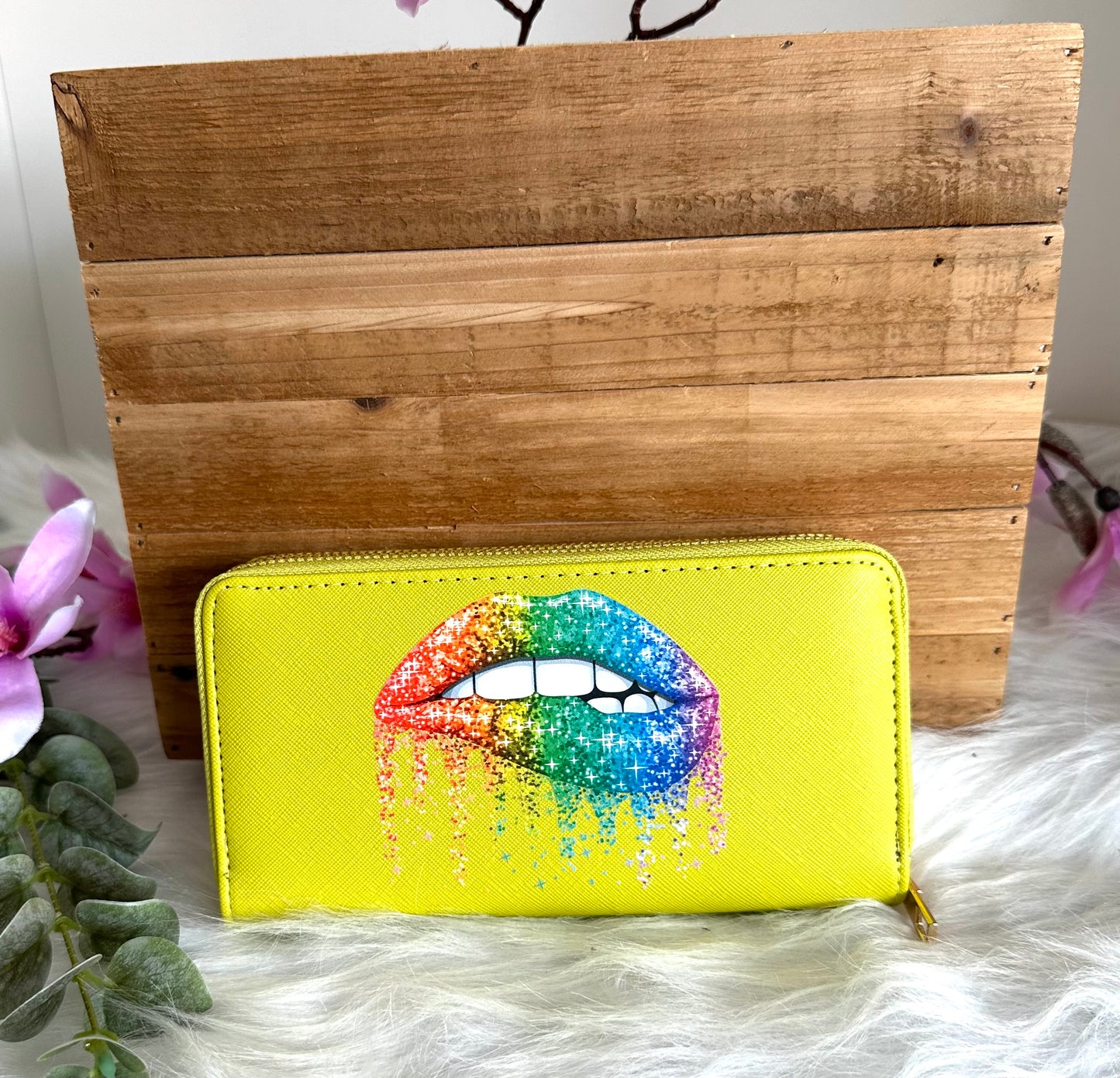 Portemonnaie groß grün Rainbow Lips
