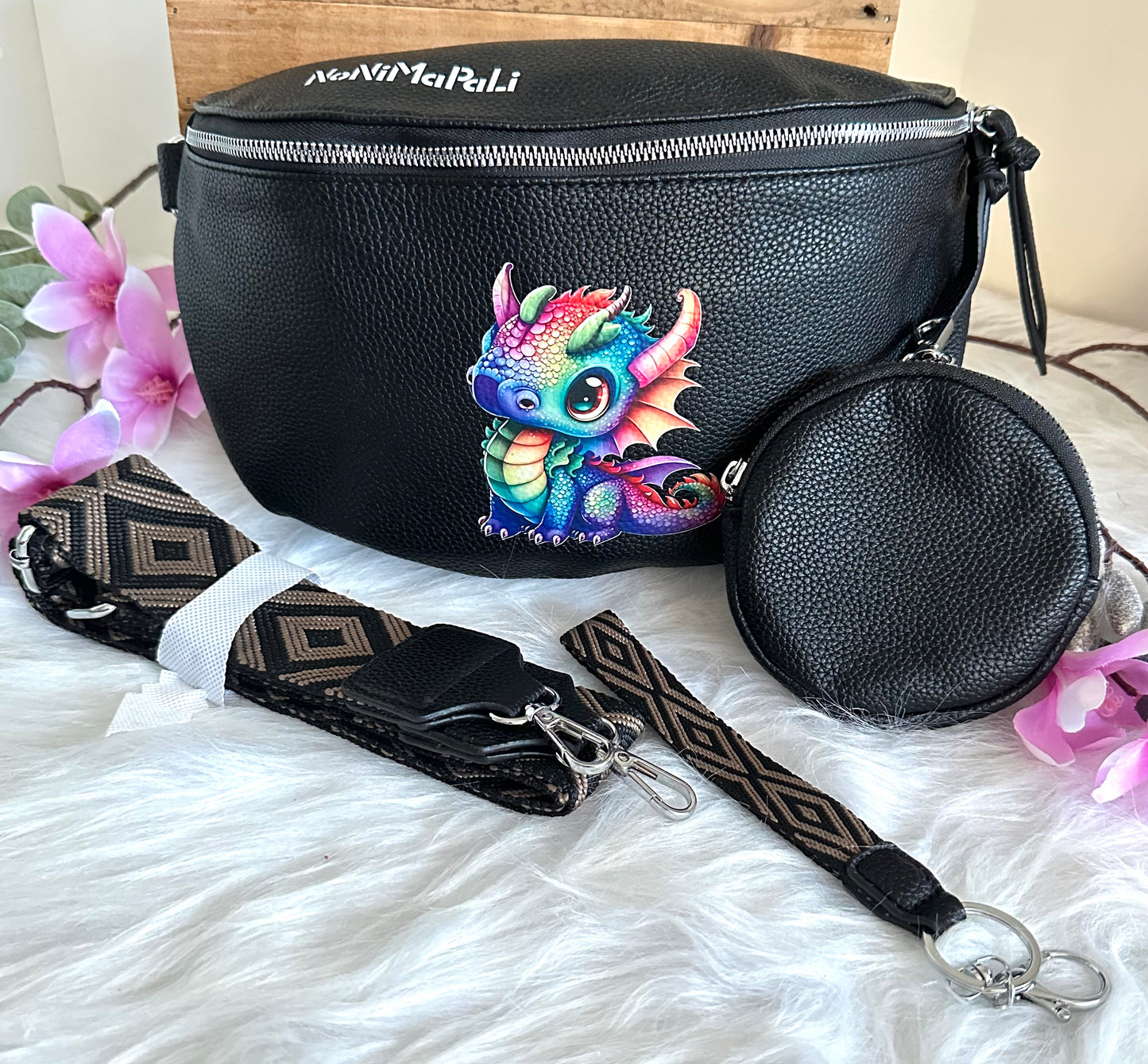 Body-Bag XL schwarz mit Drachen