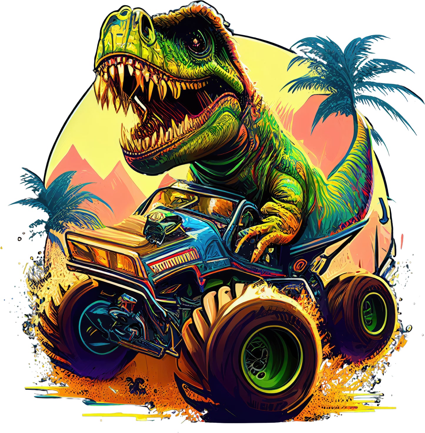 Dino im Monstertruck | Bügelbild & UV-DTF Sticker