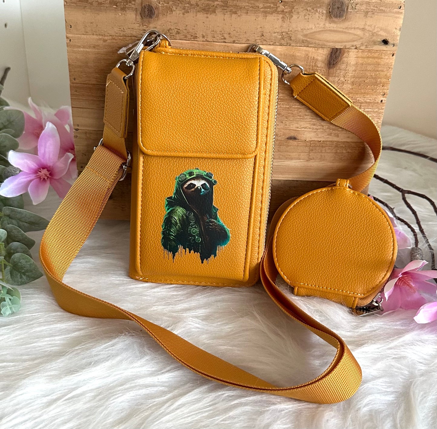 Handy-Bag Senfgelb mit Faultier