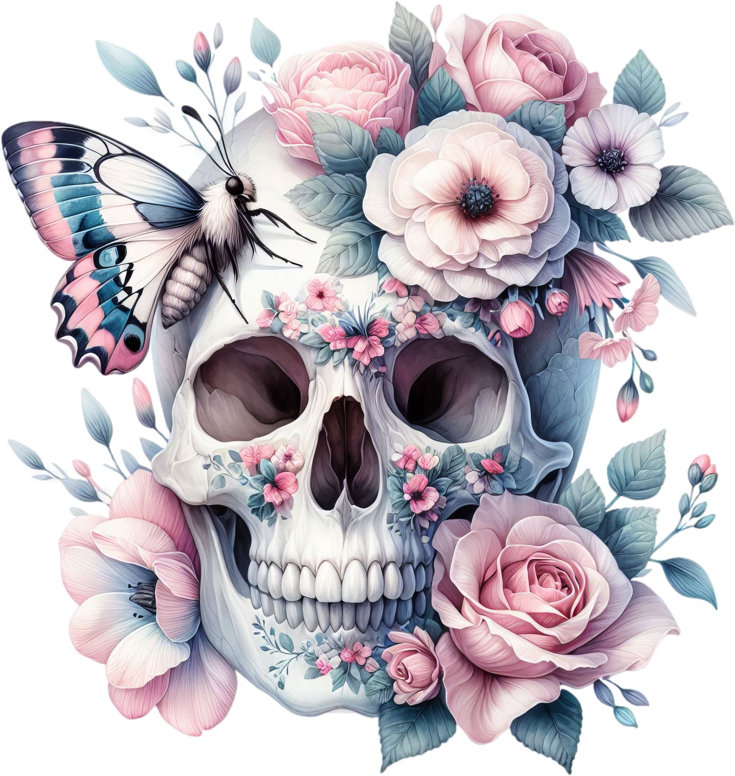 UV-DTF Sticker Skull Floral rosa