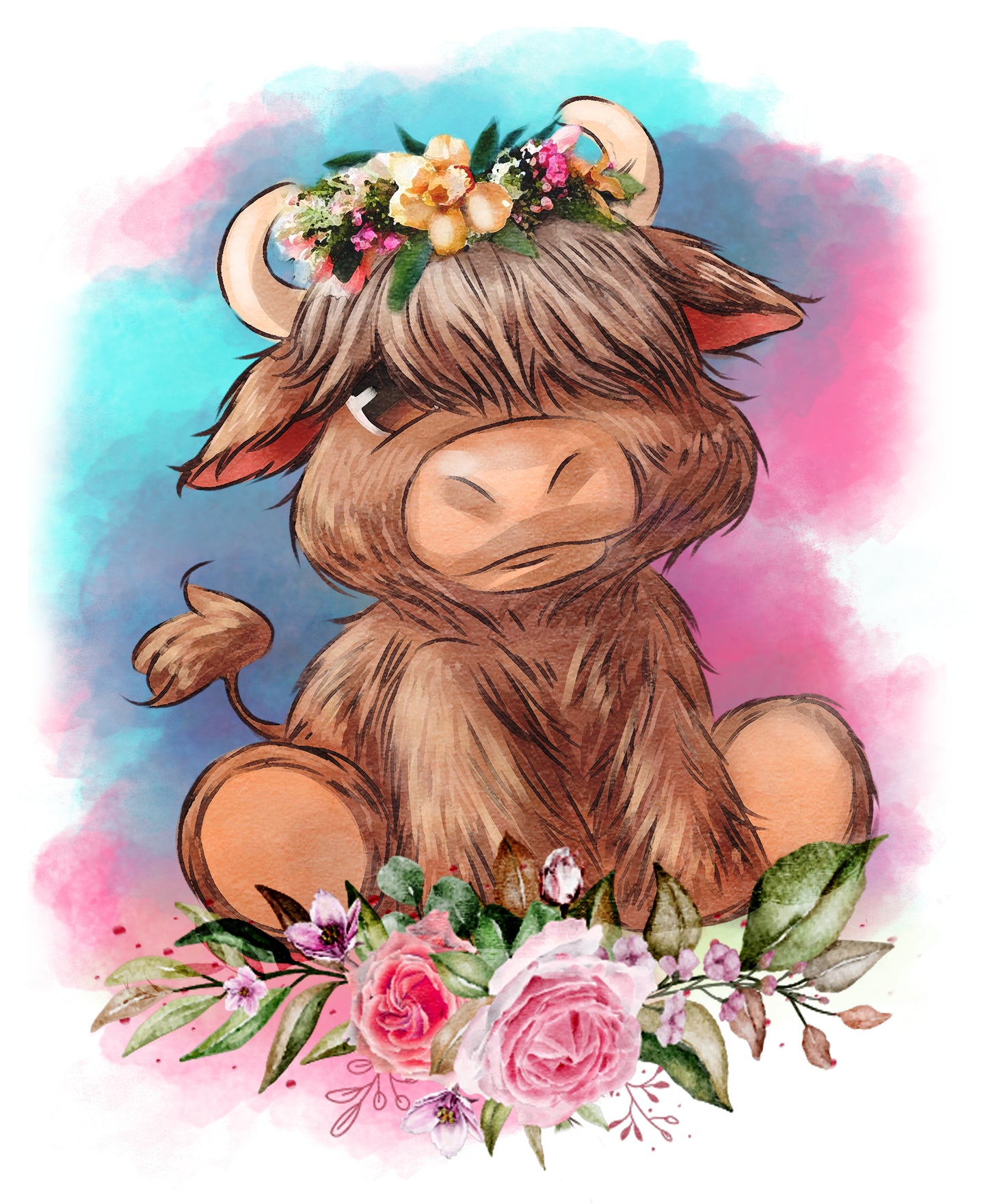Flower Highland Rind | Bügelbild & UV-DTF Sticker