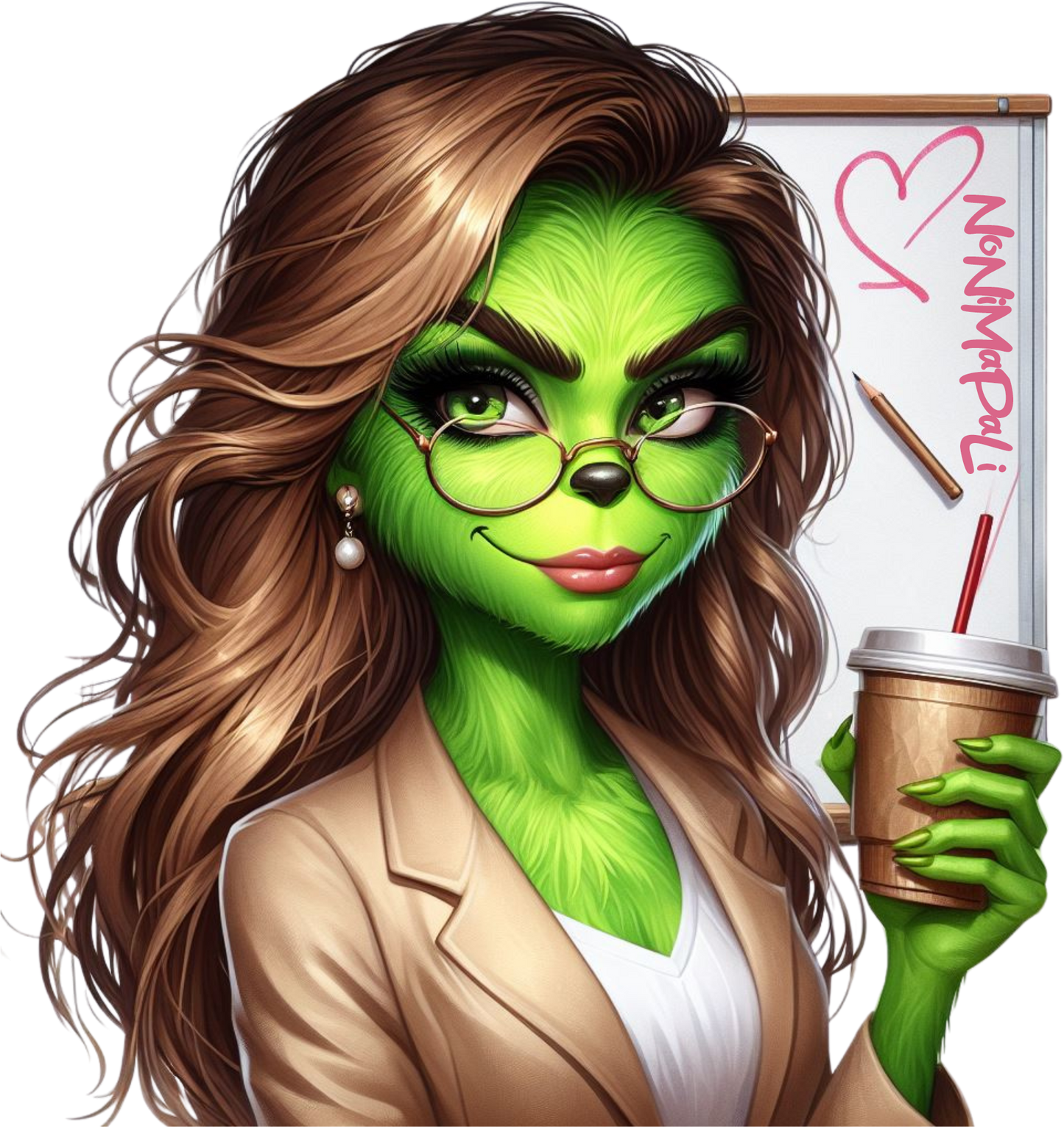 Grinch mit Tafel