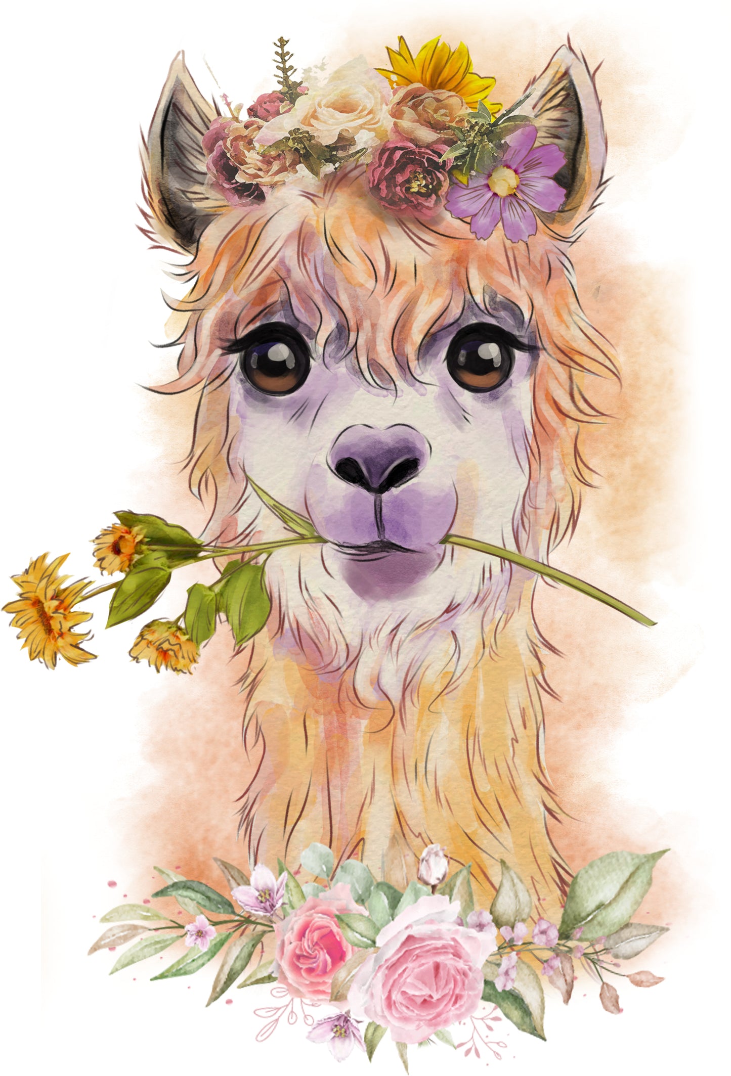 Lama mit Blumen | Bügelbild & UV-DTF Sticker