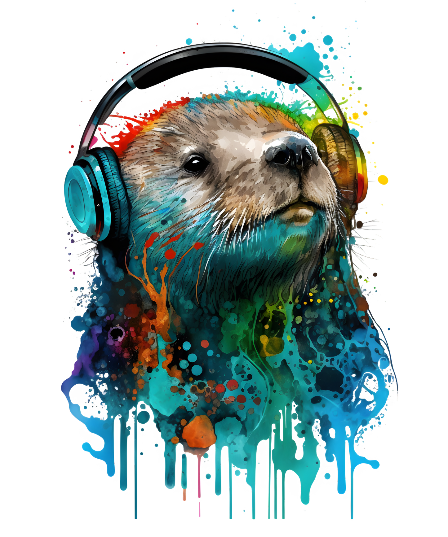 See Otter mit Kopfhöhrer