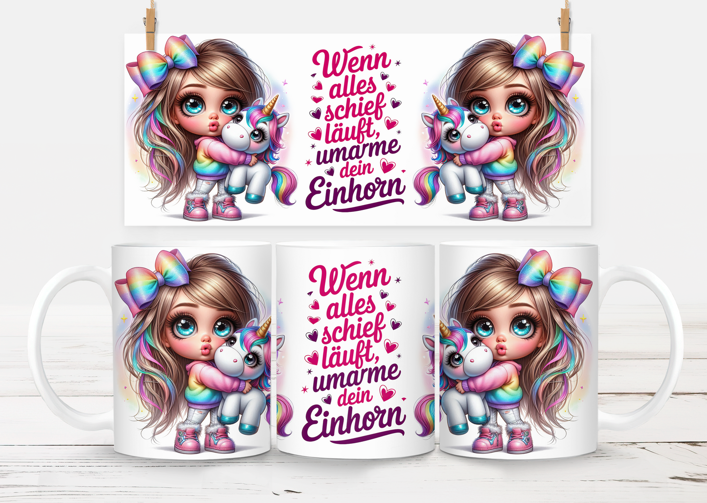 Tasse umarme ein Einhorn