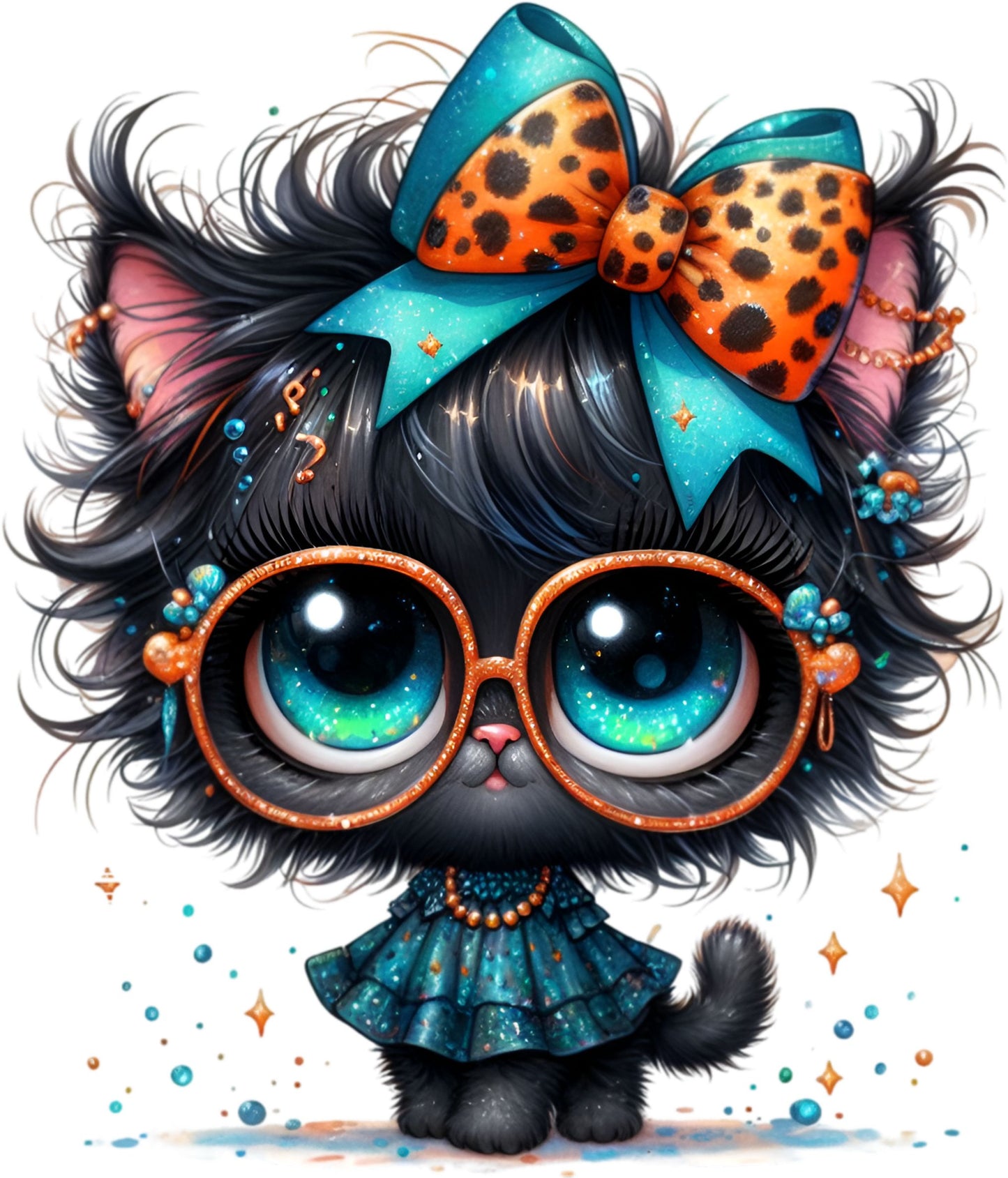 UV-DTF Sticker schwarze Katze mit Brille