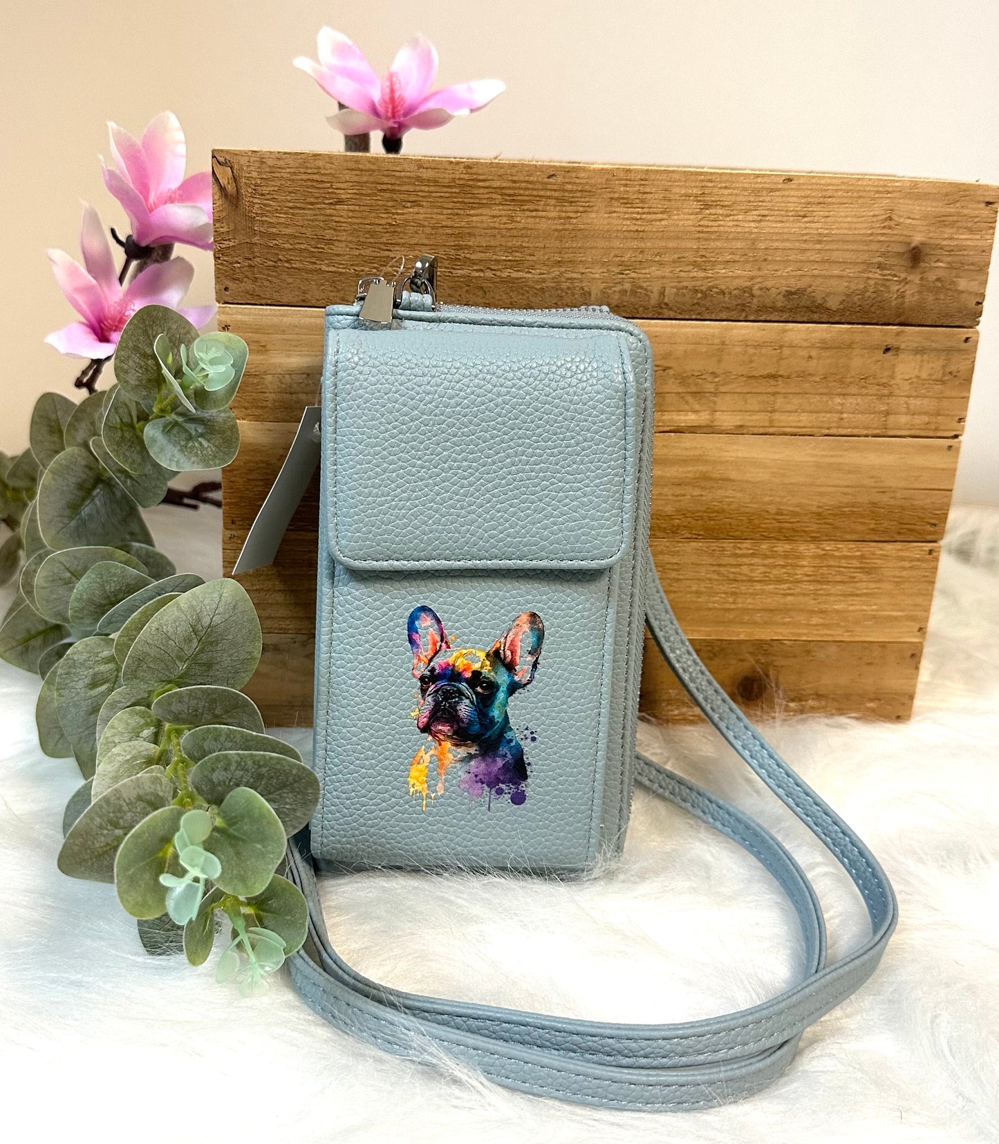 Handy-Bag hellblau Französische Bulldogge