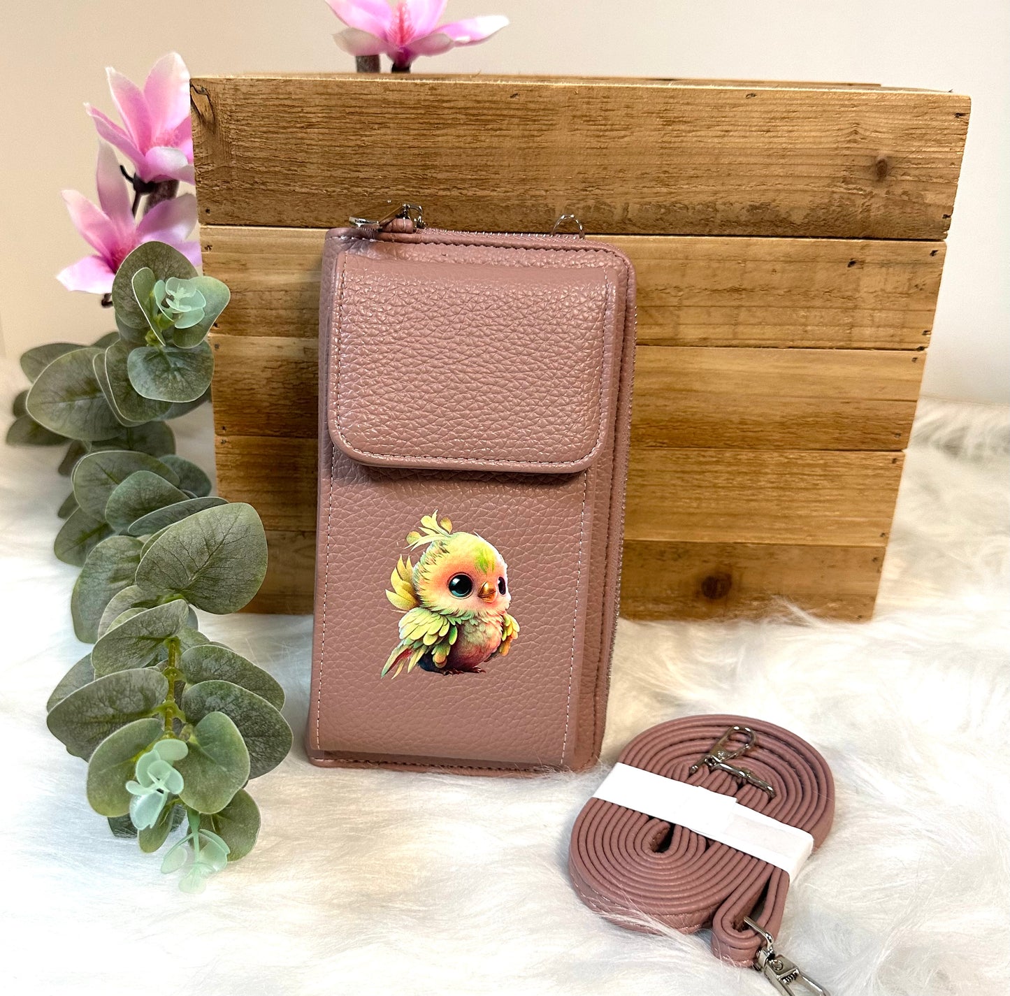 Handy-Bag altrosa Vogel
