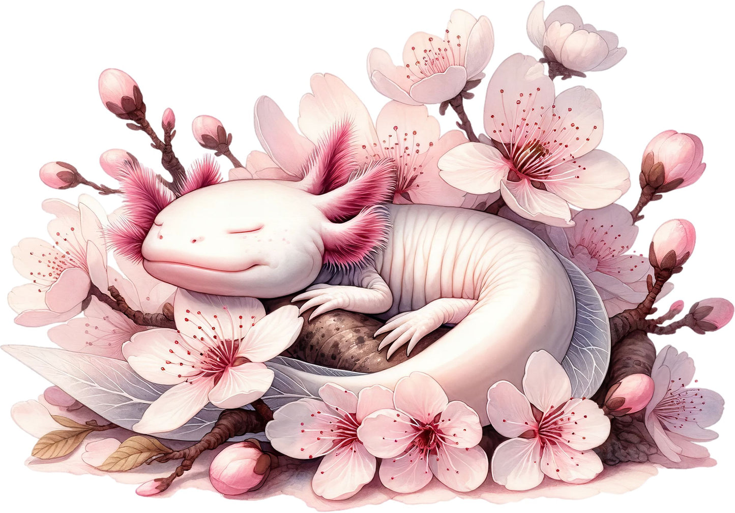 Axolotl rosa mit Blumen