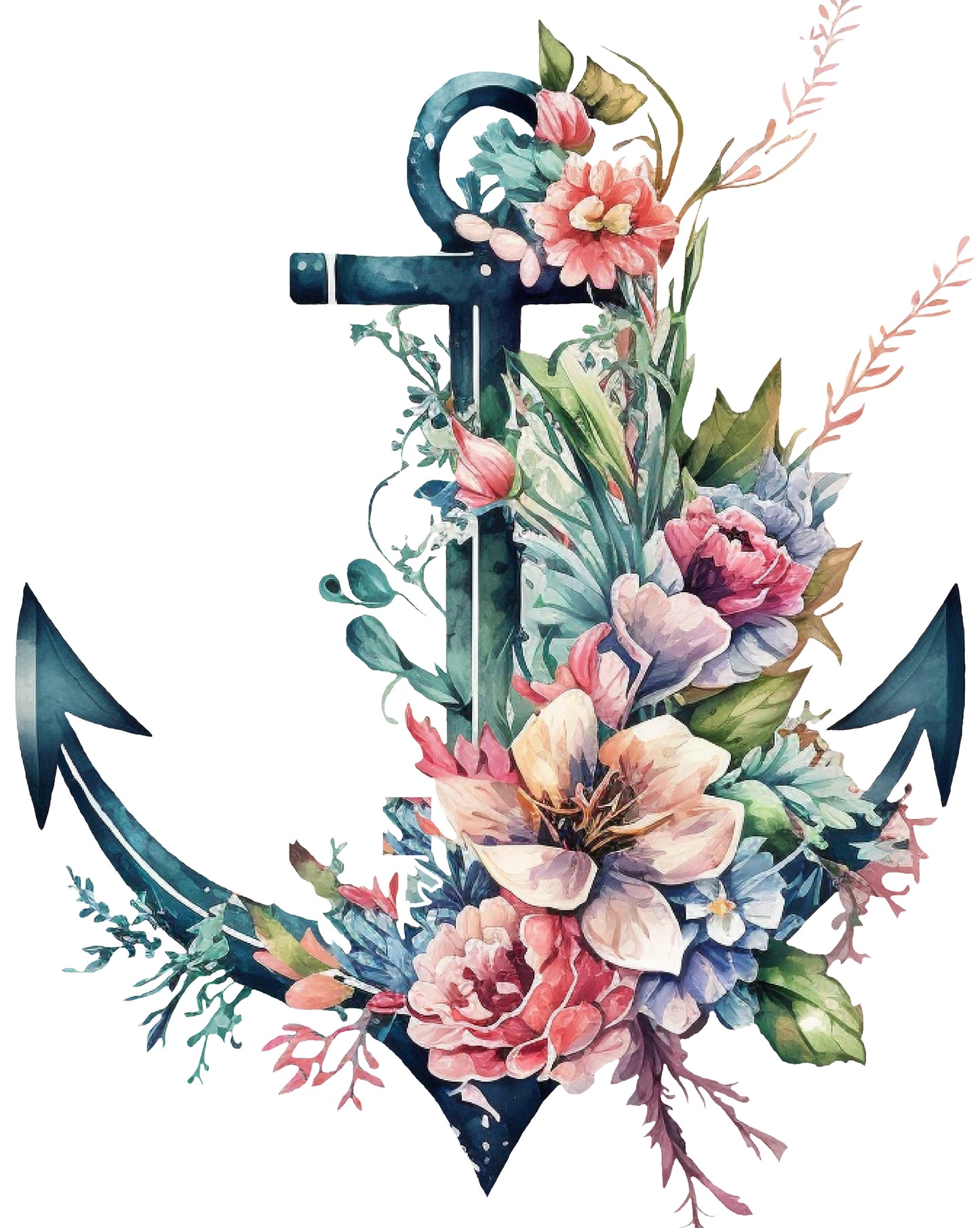 Anker Floral | Bügelbild & UV-DTF Sticker