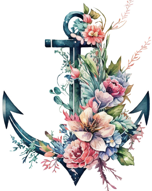 Anker Floral | Bügelbild & UV-DTF Sticker