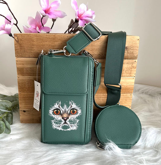Handy-Bag grün Katze