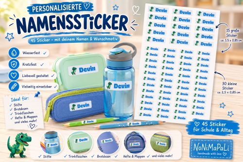 Personalisierte Schulsticker mit Namen – 45 wasserfeste Namenssticker
