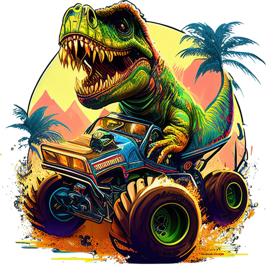 Dino im Monstertruck | Bügelbild & UV-DTF Sticker
