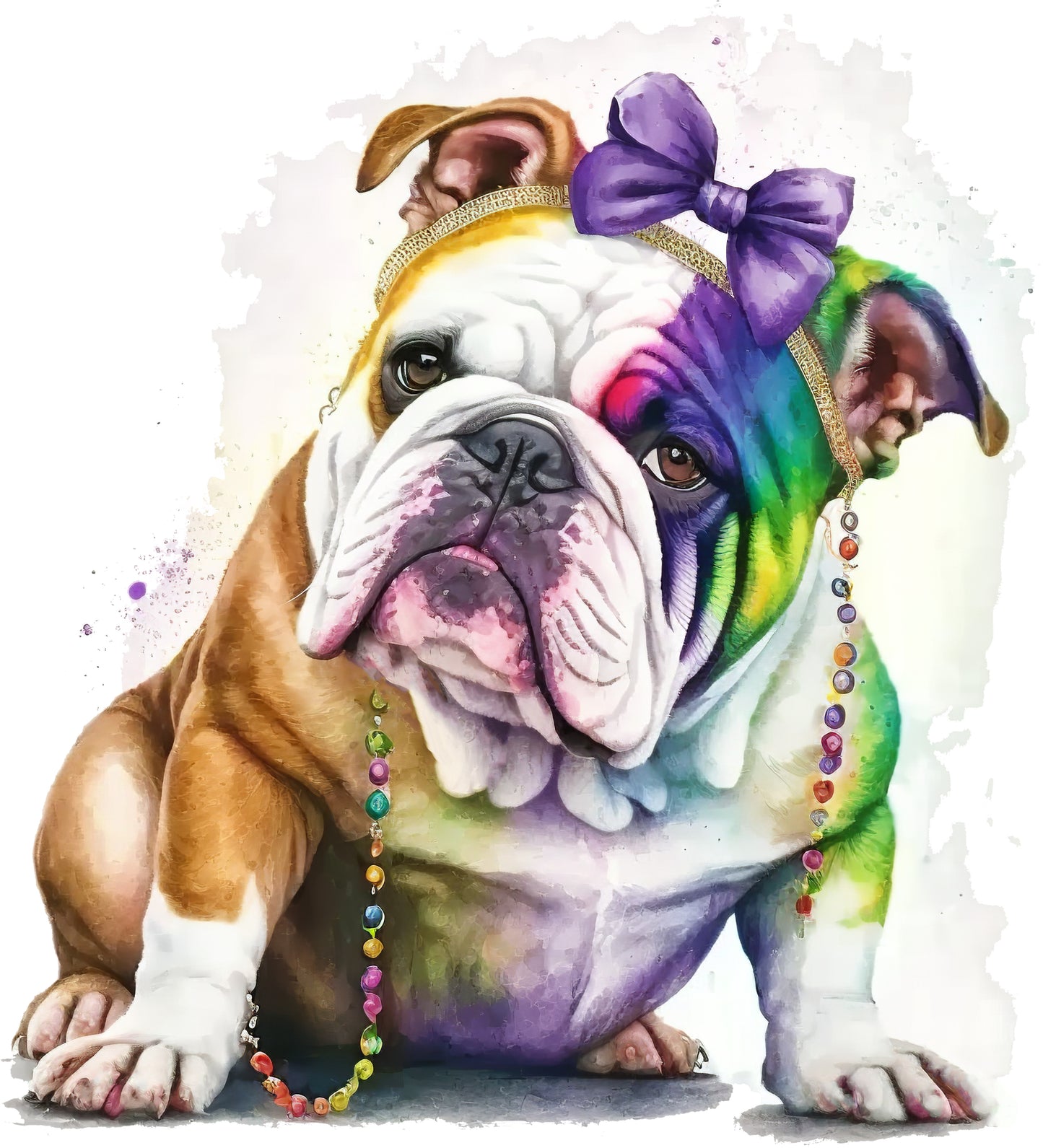 Englische Bulldogge bunt sitzend | Bügelbild & UV-DTF Sticker