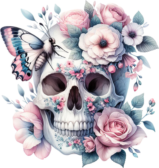 UV-DTF Sticker Skull Floral rosa