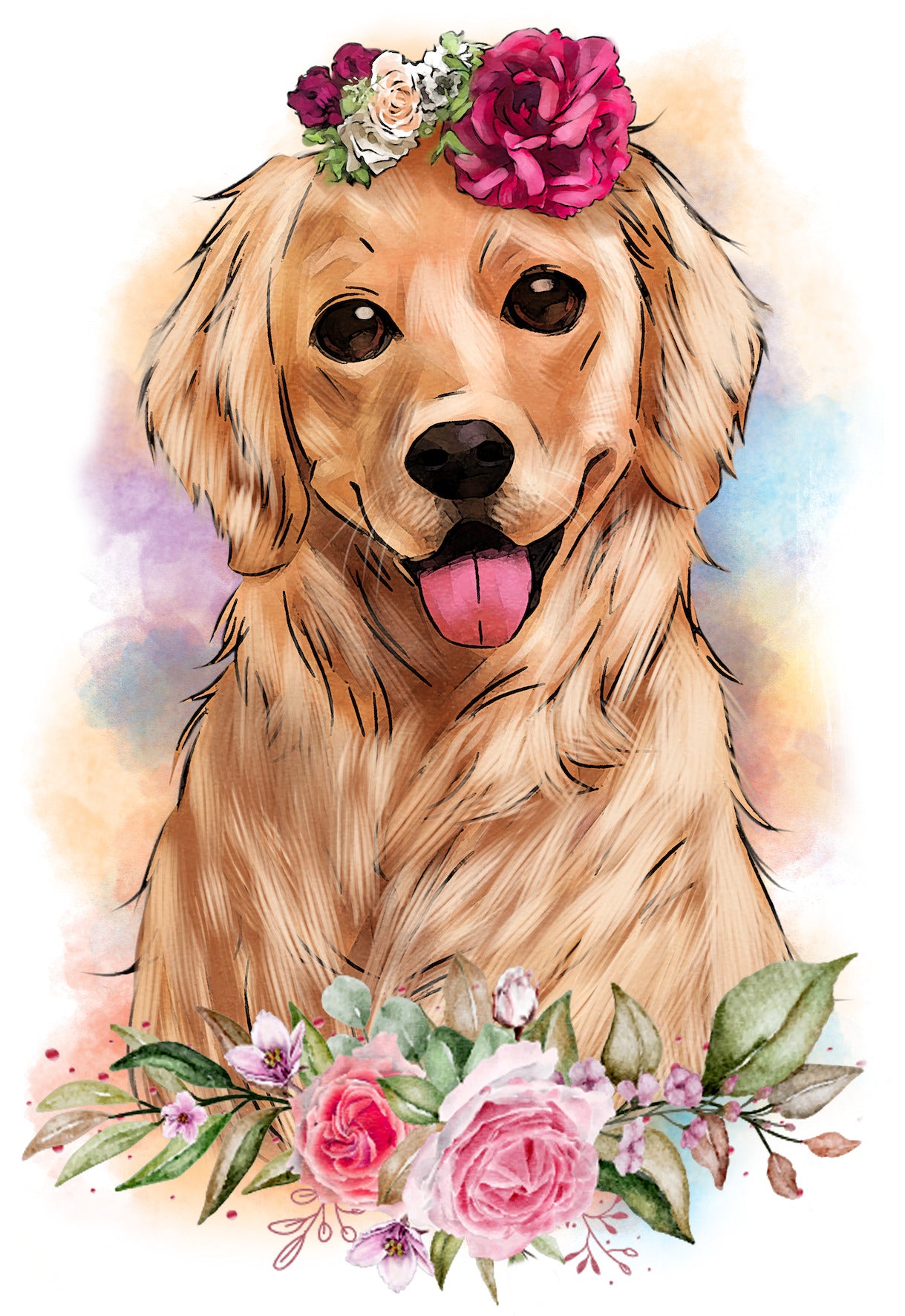 Golden Retriever Flower | Bügelbild & UV-DTF Sticker