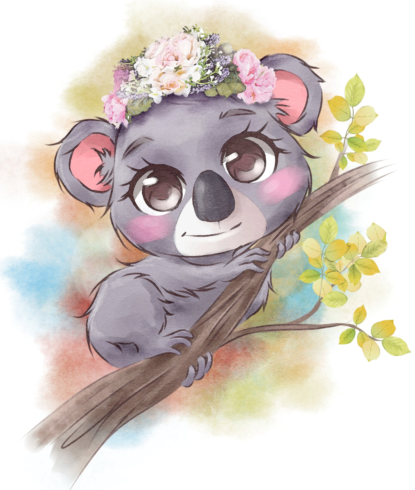 Koala mit Blumen | Bügelbild & UV-DTF Sticker