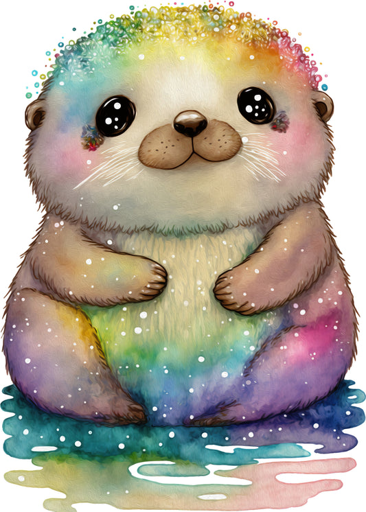 Otter sitzend bunt | Bügelbild & UV-DTF Sticker