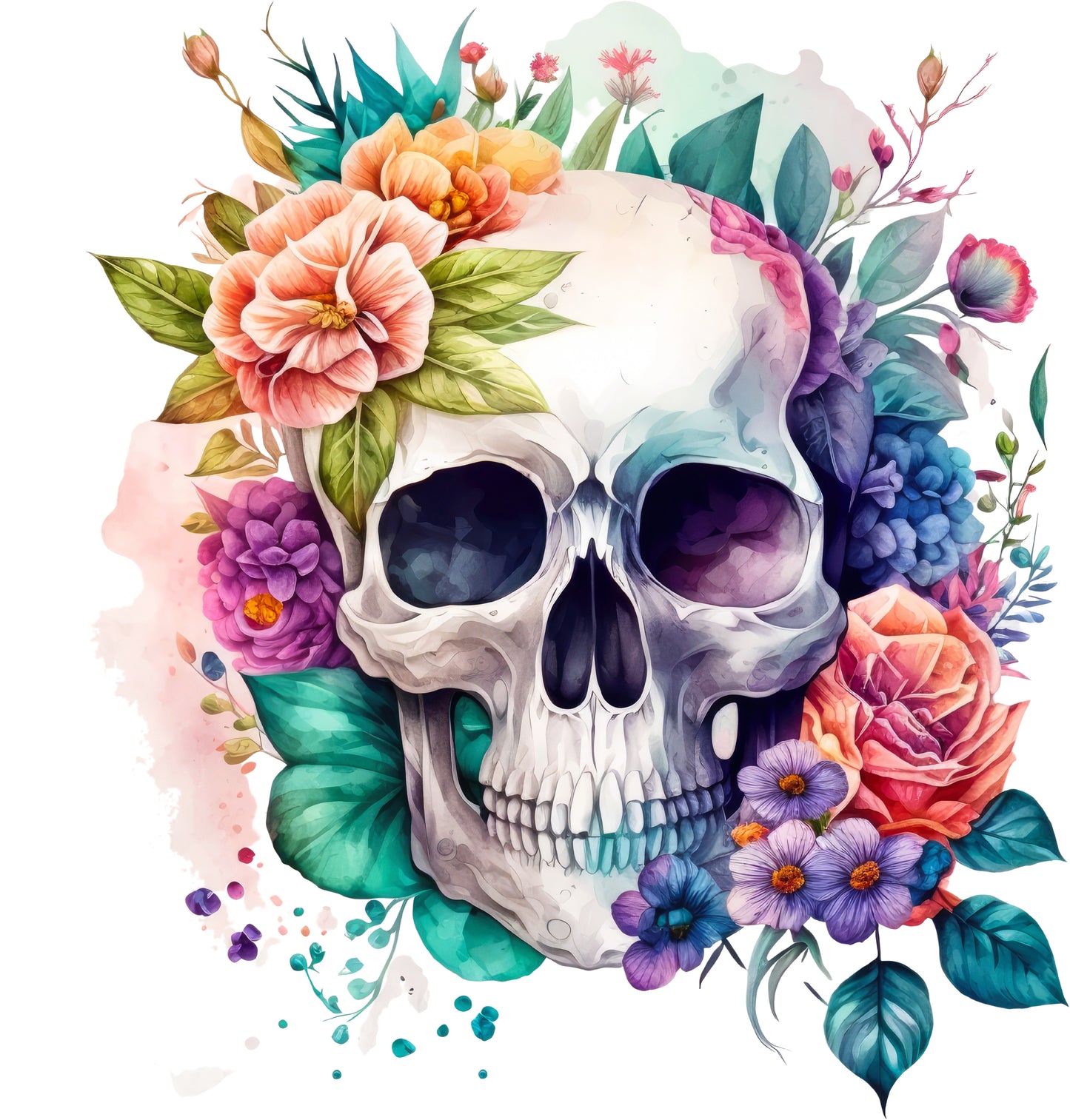 Skull Floral bunt | Bügelbild & UV-DTF Sticker