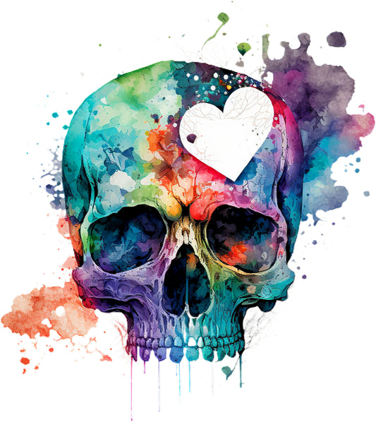 Skull mt Herz | Bügelbild & UV-DTF Sticker