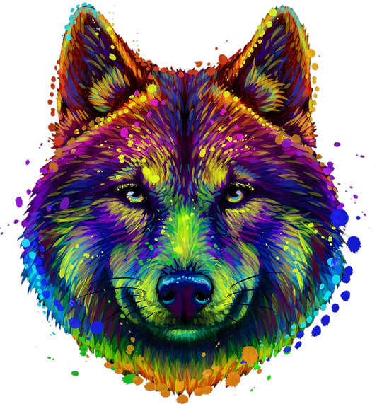 Wolfkopf bunt | Bügelbild & UV-DTF Sticker