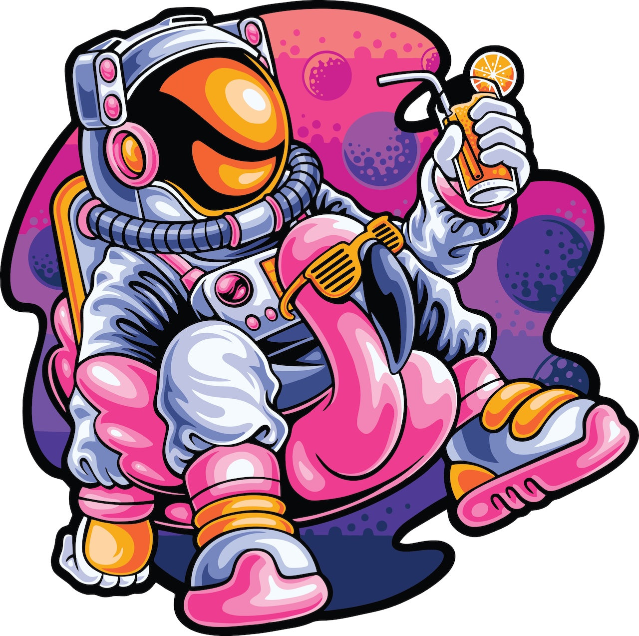 Astronaut auf Flamingo